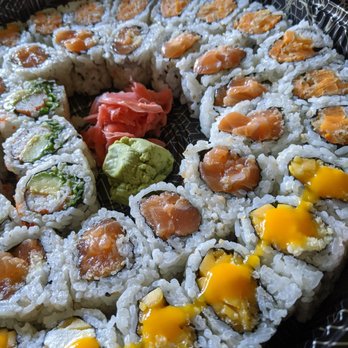 Dragon Rolls - 7 Sushi Rolls: 3 Yam Tempura Rolls  2 Spicy Salmon Rolls 1 California Roll 1 Mango Cream Cheese Roll - Japanese Near Me - Pickering, Ontario