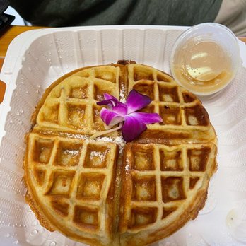 Guieb Cafe - Taro Mochi Waffle w/Haupia glaze - New American Near Me - Honolulu, Hawaii