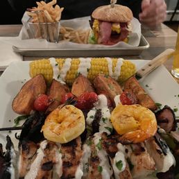 Kebab special with a burger and a beer. Kebab special with a burger and a beer.