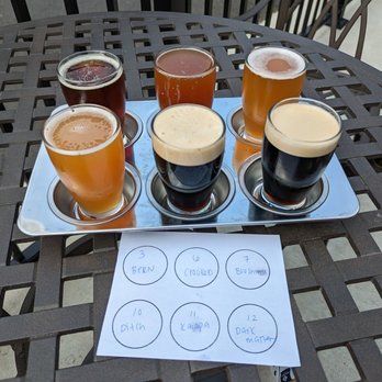 Aristaeus Craft Brewing - six different beers on a tray - Breweries Near Me - Langhorne, Pennsylvania Aristaeus Craft Brewing - six different beers on a tray - Breweries Near Me - Langhorne, Pennsylvania