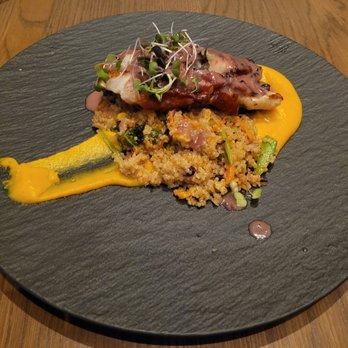 Dryft - Prosciutto wrapped haddock over quinoa - Seafood Near Me - Revere, Massachusetts Dryft - Prosciutto wrapped haddock over quinoa - Seafood Near Me - Revere, Massachusetts