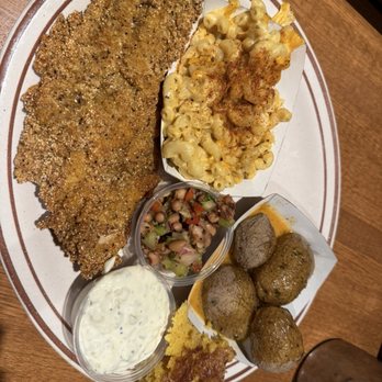 Dinosaur Bar-B-Que - Fried Catfish  Sides  Mac n Cheese with Salted Garlic Potatoes - Barbeque Near Me - New York, New York