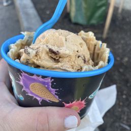 Small salted caramel brownie with waffle bowl