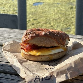 Bagel Kitchen - Bellclaire on a Cheddar bagel with Herb cream cheese - Bagels Near Me - Grand Rapids, Michigan Bagel Kitchen - Bellclaire on a Cheddar bagel with Herb cream cheese - Bagels Near Me - Grand Rapids, Michigan