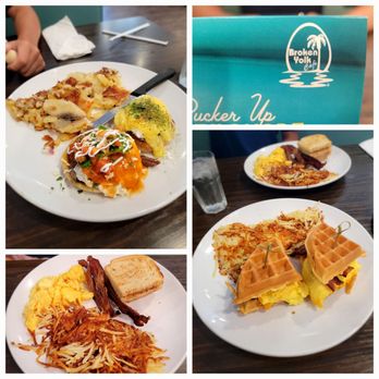 Broken Yolk Cafe - Egg Benedict (chose two), American breakfast, and waffle egg sandwich - Breakfast & Brunch Near Me - Fullerton, California Broken Yolk Cafe - Egg Benedict (chose two), American breakfast, and waffle egg sandwich - Breakfast & Brunch Near Me - Fullerton, California