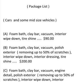 Details R Us - Package List Menu - Auto Detailing Near Me