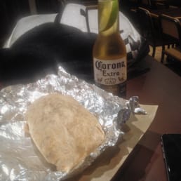 Burrito and Corona at Qdoba.