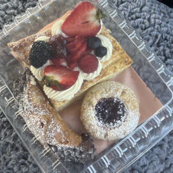 Sugarbloom Cakery And Coffee - Cannoli, thumbprint cookie, mil hojas with berries - Coffee & Tea Near Me - Redlands, California