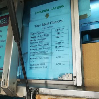 Taqueria Latinos - a menu on a food truck - Mexican Near Me