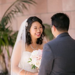 The Soirée Life Weddings & Events - Bride and groom's first look. Richard Nixon Library - Yorba Linda, CA