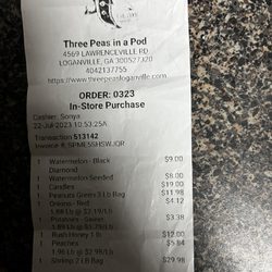 Three Peas in a Pod Produce - The receipt that shows this wasn't a fever dream.