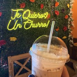 Churreria Dulce Luna - Iced latte with cute photo wall