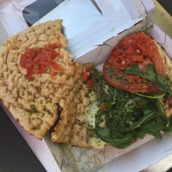 Panera Bread - Disgusting flatbread with fake, unmelted cheese and greens with blackened edges - Salad Near Me - Portland, Oregon