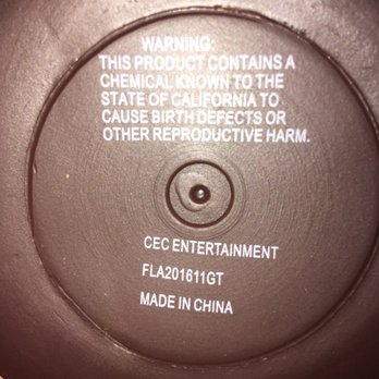 Chuck E. Cheese - My son redeemed his tickets for this toy and I saw this once we got home. Come on Chuck E. Cheese, stop passing out cancerous toys!!! - Pizza Near Me - Jacksonville, Florida