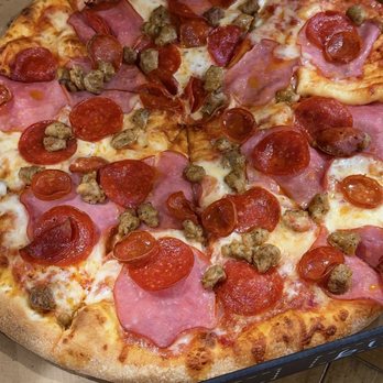 Scratch Pizza - My son's favorite toppings...pepperoni, Italian sausage and ham - Pizza Near Me - Riverside, California