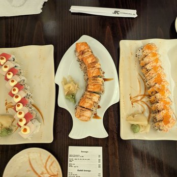 Sushi Joe - three plates of sushi on a table - Sushi Bars Near Me - Doral, Florida Sushi Joe - three plates of sushi on a table - Sushi Bars Near Me - Doral, Florida