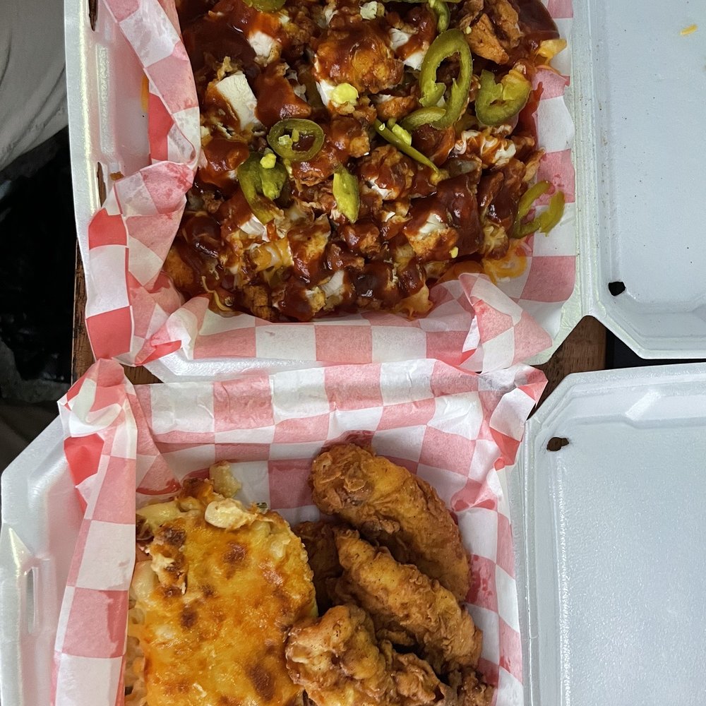4 tenders with bacon Mac. And loaded Kamikaze fries! 4 tenders with bacon Mac. And loaded Kamikaze fries!