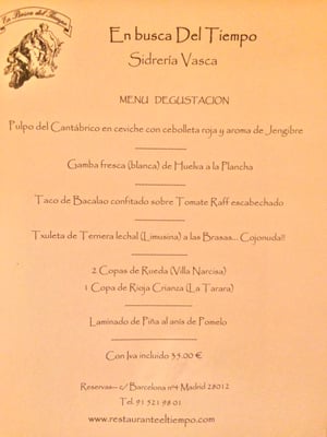Menu photo 2 En Busca del Tiempo Madrid, M Menu photo 2 En Busca del Tiempo Madrid, M