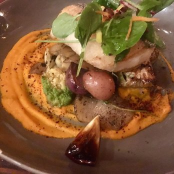 Le Coin - Sablefish with romanesco cauliflower, baby potatoes, grilled onions, lemon, and carrot soubise - Seafood Near Me - Seattle, Washington Le Coin - Sablefish with romanesco cauliflower, baby potatoes, grilled onions, lemon, and carrot soubise - Seafood Near Me - Seattle, Washington
