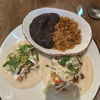 Painted Burro Brookline - mahi taco and Buffalo Cauliflower Taco with rice and vegetarian beans - Mexican Near Me - Brookline, Massachusetts Painted Burro Brookline - mahi taco and Buffalo Cauliflower Taco with rice and vegetarian beans - Mexican Near Me - Brookline, Massachusetts