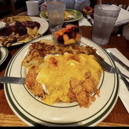 Lobster Benedict eggs, and blueberry creeps Lobster Benedict eggs, and blueberry creeps