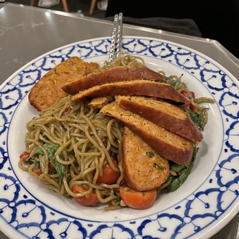 Pineapple Thai - Thai Sausage and spinach noodle - Thai Near Me - Cupertino, California Pineapple Thai - Thai Sausage and spinach noodle - Thai Near Me - Cupertino, California