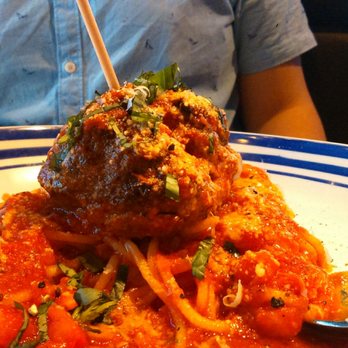 Scaddabush - Spaghetti with stuffed meatball. The mozzarella inside was amazing. - Italian Near Me - Toronto, Ontario Scaddabush - Spaghetti with stuffed meatball. The mozzarella inside was amazing. - Italian Near Me - Toronto, Ontario