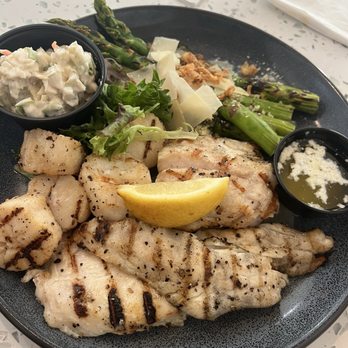 The Boathouse - Seafood trio with scallops, grouper and trigger fish - Seafood Near Me - Saint Johns, Florida