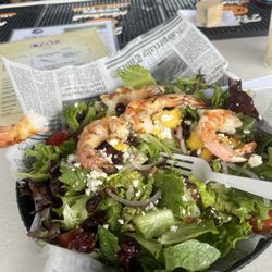 The Tiki Bar at The Sea Shell Motel - Sea shell salad with grilled shrimp