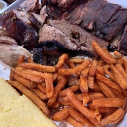 Ultimate Brisket & Pulled Pork & Ribs, Sweet potato fries, and Cornbread Ultimate Brisket & Pulled Pork & Ribs, Sweet potato fries, and Cornbread