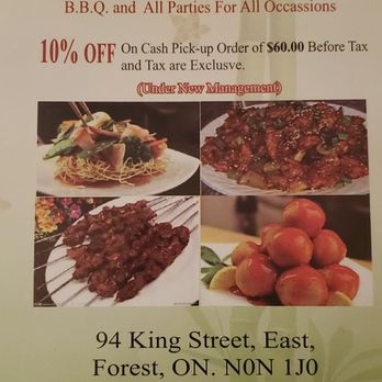 King's 21 Restaurant - Front of menu, address, hours, location, available discounts, cards accepted. - Chinese Near Me - Forest, Ontario