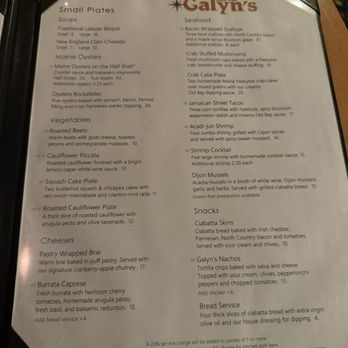 Galyn's - Menu - Seafood Near Me - Bar Harbor, Maine