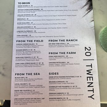 20|Twenty - Dinner Menu July 2024 - New American Near Me - Carlsbad, California