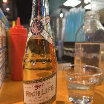 Pumpers - Room/cool temperature water with a side of an ice cold Miller High Life. Plenty of beers and drinks on the menu! - Burgers Near Me - San Antonio, Texas