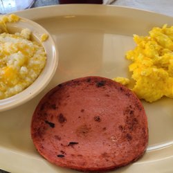 Angels  in the Kitchen - Fried Bologna, Eggs, & Cheese Grits