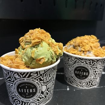 Afters Ice Cream - Matcha berry crunch & Chocolate Chip Cookie with afters flakes & Salty O's & Cookie Butter with afters flakes. - Desserts Near Me - Los Angeles, California Afters Ice Cream - Matcha berry crunch & Chocolate Chip Cookie with afters flakes & Salty O's & Cookie Butter with afters flakes. - Desserts Near Me - Los Angeles, California