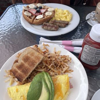 Ocean View Café - Ham & Cheese Omelet / Belgian Waffle with fruit - Breakfast & Brunch Near Me - Manhattan Beach, California Ocean View Café - Ham & Cheese Omelet / Belgian Waffle with fruit - Breakfast & Brunch Near Me - Manhattan Beach, California