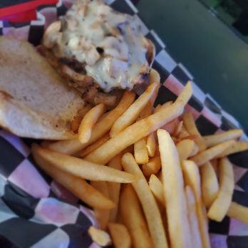 Stone’s Pub  - Mushroom Swiss Burger & Fries - Pubs Near Me - Henrietta, New York
