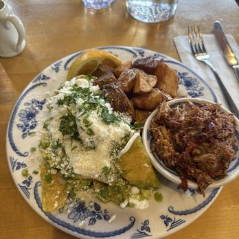 Mymy - Chilaquiles Verdes with Chipotle Pulled Pork - Breakfast & Brunch Near Me - San Francisco, California Mymy - Chilaquiles Verdes with Chipotle Pulled Pork - Breakfast & Brunch Near Me - San Francisco, California