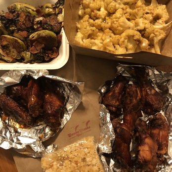 SmokeStacks Cafe - Wings-- dry rub and buffyq, Brussels with bacon and balsamic, and cauliflower Mac and cheese - Wine Bars Near Me - Raleigh, North Carolina SmokeStacks Cafe - Wings-- dry rub and buffyq, Brussels with bacon and balsamic, and cauliflower Mac and cheese - Wine Bars Near Me - Raleigh, North Carolina