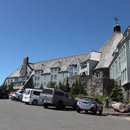 Exterior outside entrance of Timberline Lodge - The hotel's front face. - Government Camp, Oregon Exterior outside entrance of Timberline Lodge - The hotel's front face. - Government Camp, Oregon