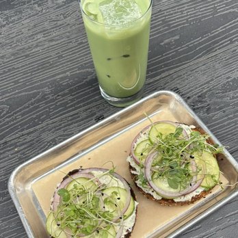 Hungry Mother - Roasted pear matcha latte and trout bagel! - Cafes Near Me - Chattanooga, Tennessee