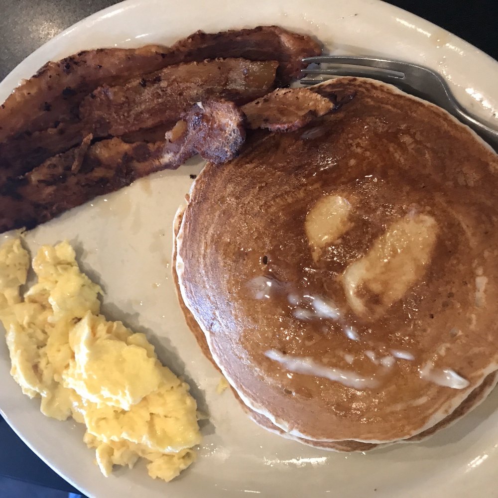 Darren's American Grill - Pancakes with scrambled eggs and bacon. - American Near Me - Garland, Texas Darren's American Grill - Pancakes with scrambled eggs and bacon. - American Near Me - Garland, Texas