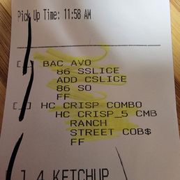 No Honey Chipotle sauce on chicken strip and No avocado on the Bacon Avocado Grilled chicken sandwich No Honey Chipotle sauce on chicken strip and No avocado on the Bacon Avocado Grilled chicken sandwich