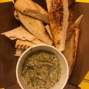 Blast & Brew - Spinach artichoke dip (to go) is a mess in this box. - New American Near Me - Pismo Beach, California Blast & Brew - Spinach artichoke dip (to go) is a mess in this box. - New American Near Me - Pismo Beach, California