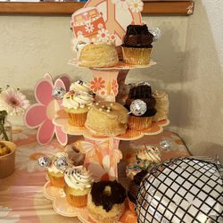 Too Sweet Cakes - Cupcakes and donuts from Too Sweet Cakes.  I added toppers and purchased the cake stand from amazon
