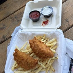 fish and chips, rosemary fries