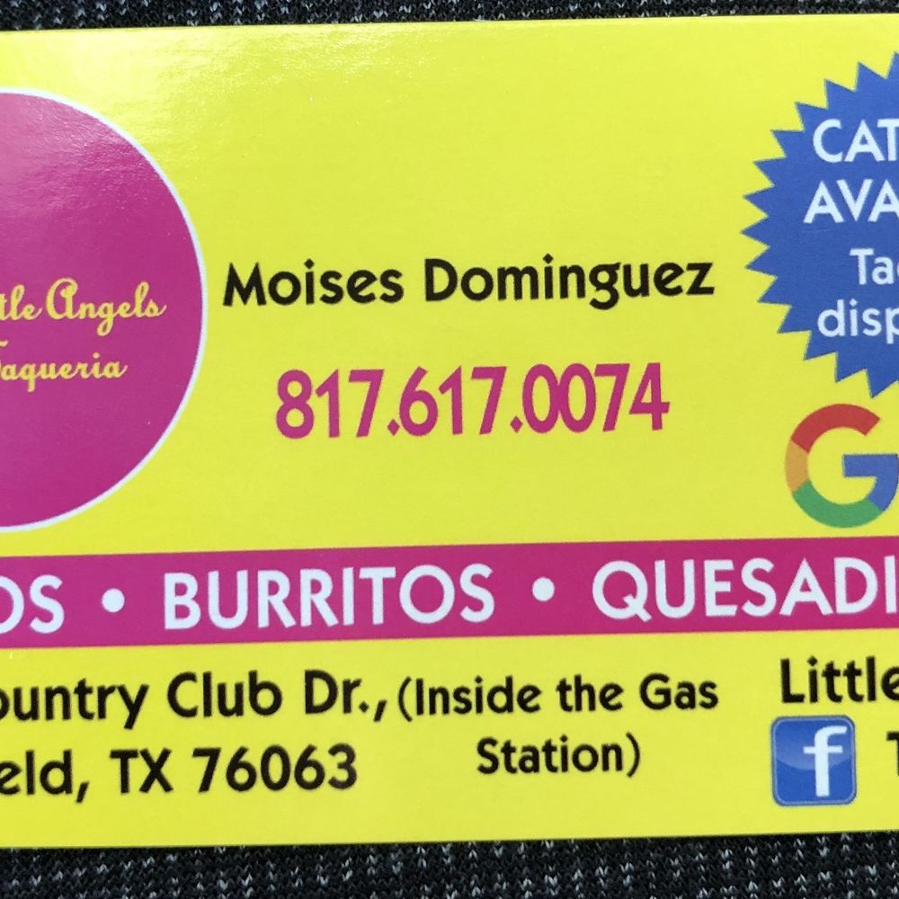 a business card for tacos burritos