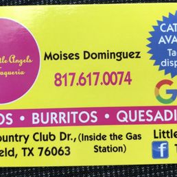 a business card for tacos burritos