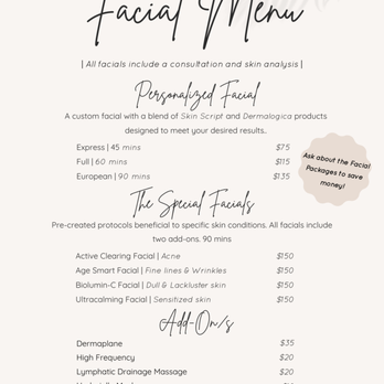 Noemy Esquivel Esthetics - Facial Menu updated on 6/20/23. - Skin Care Near Me Noemy Esquivel Esthetics - Facial Menu updated on 6/20/23. - Skin Care Near Me